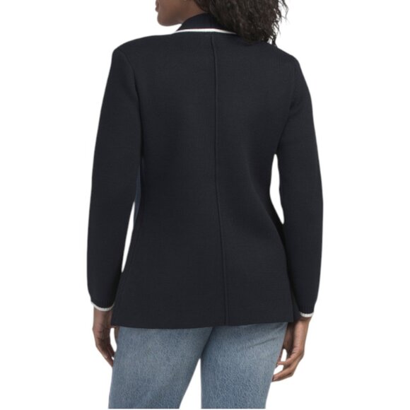 ELIE TAHARI Shawl Collar Sweater Blazer With Contrast Tipping - Picture 2 of 2